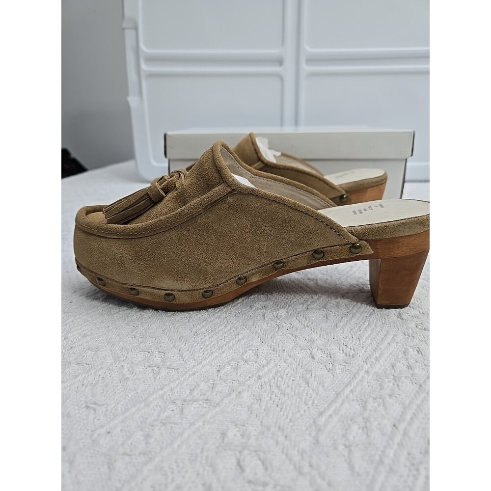 J JILL Womens Sz 7 Tan Suede Tassel Studded Suede Leather Mules NEW - Picture 6 of 12